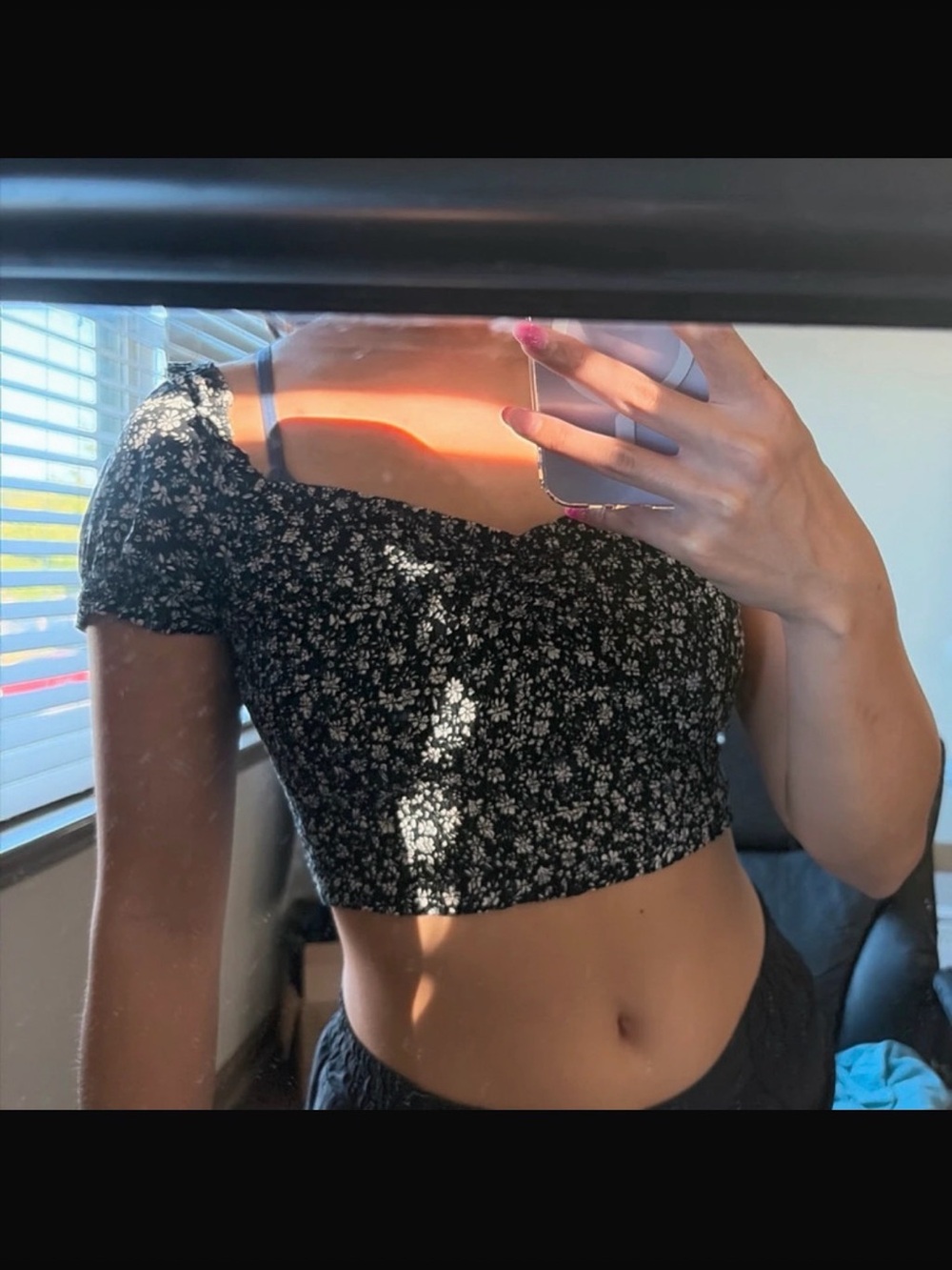 Hollister Black Floral Square-Neck Crop Top